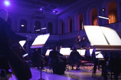 Muzycy orkiestry, widoczni z  perspektywy sceny